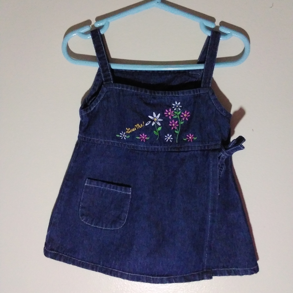 Teddy Boom Denim Floral Embroidery Sundress 18m